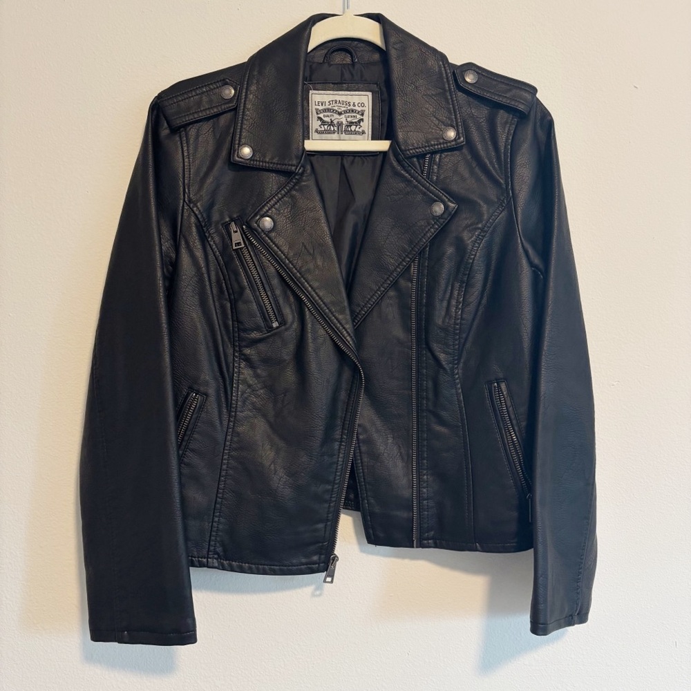 Levi’s Faux Leather Moto Jacket Black Size Small
